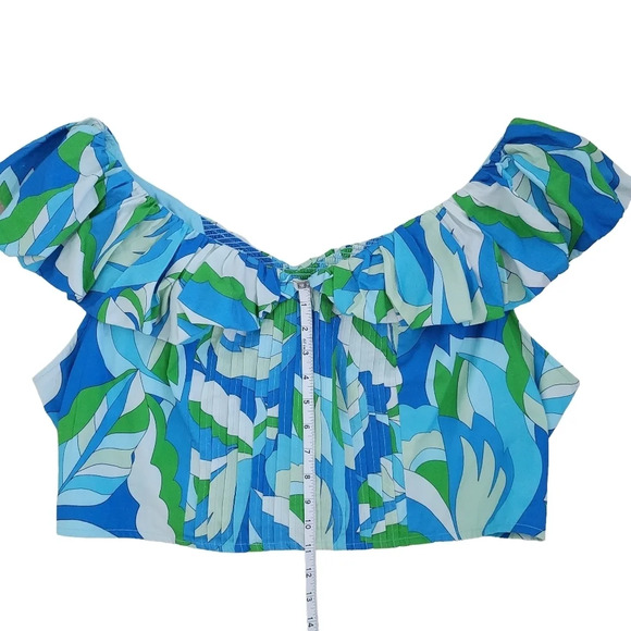 Anthropologie Maeve Puff-Sleeve Cropped Blouse green blue white size 2X  NWT - Picture 7 of 13
